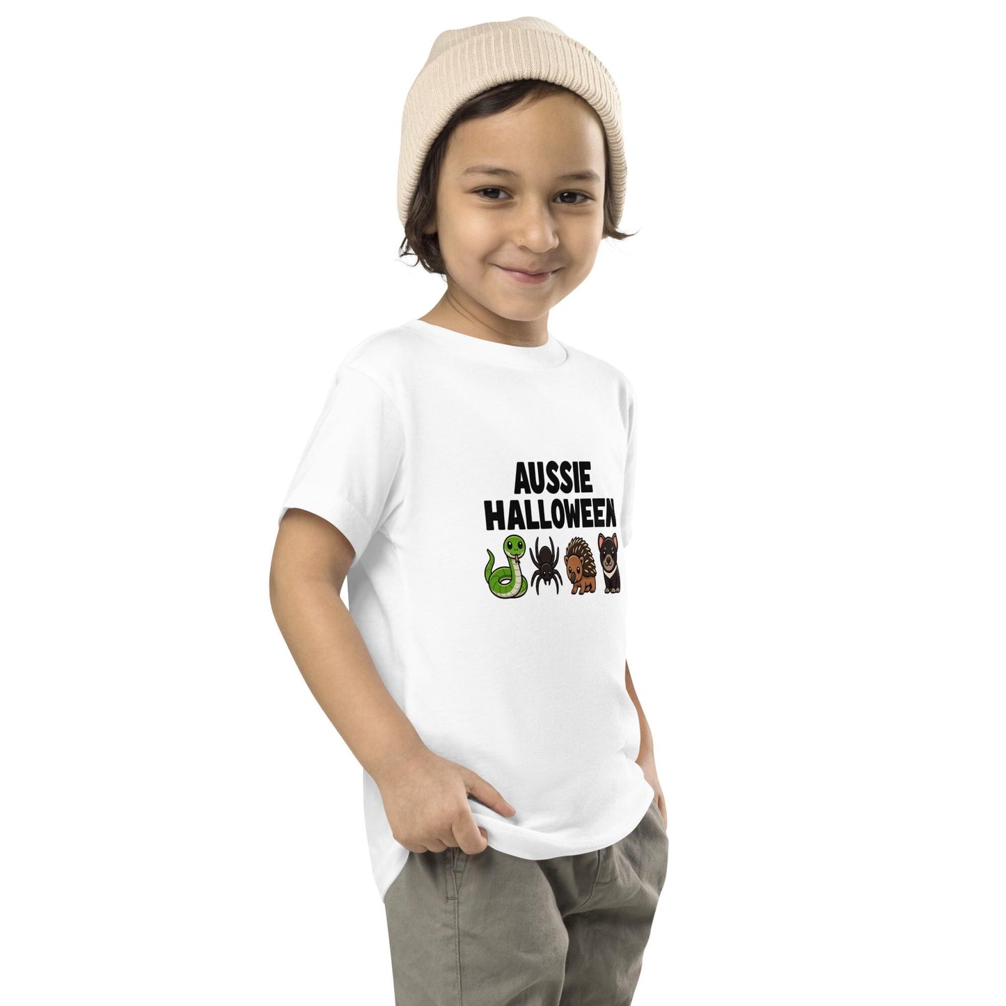 Toddler Aussie Halloween - Little Kids Short Sleeve Tee, Scary Halloween in the Cutest Way Possible