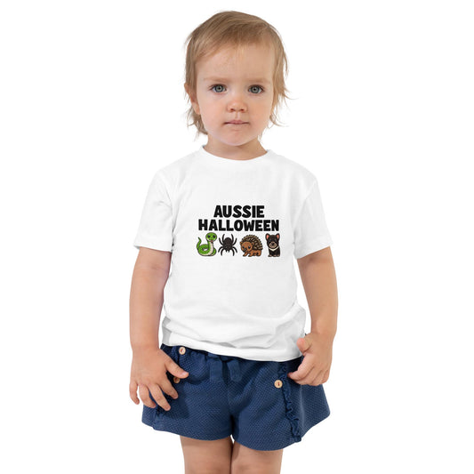 Toddler Aussie Halloween - Little Kids Short Sleeve Tee, Scary Halloween in the Cutest Way Possible