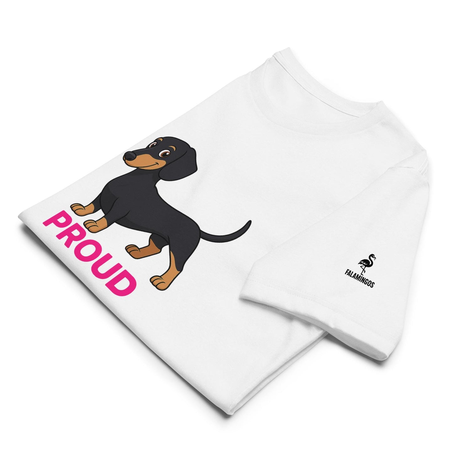 Proud Dachshund Unisex Tee: Pink Text, Sausage Dog Lover Gift