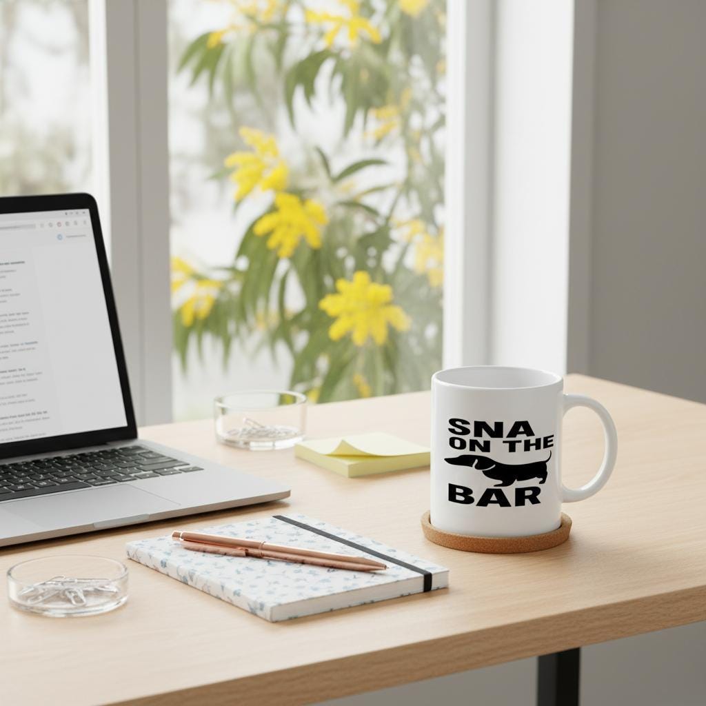 Snag on the Barbie! Gift Mug, Aussie Slang, Dachshund Fun, Xpat Gift.