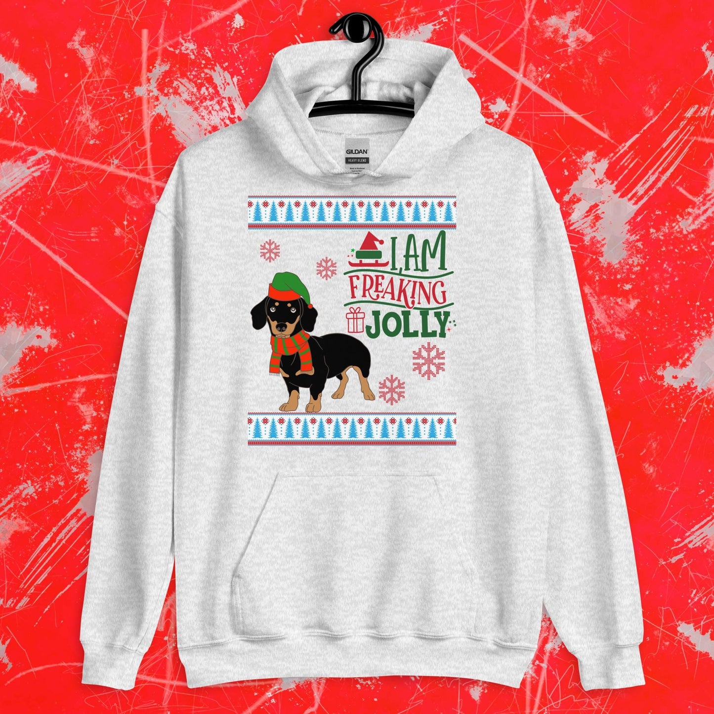 Dachshund Ugly Christmas Hoodie - I'm Freaking Jolly