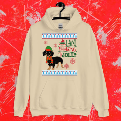 Dachshund Ugly Christmas Hoodie - I'm Freaking Jolly