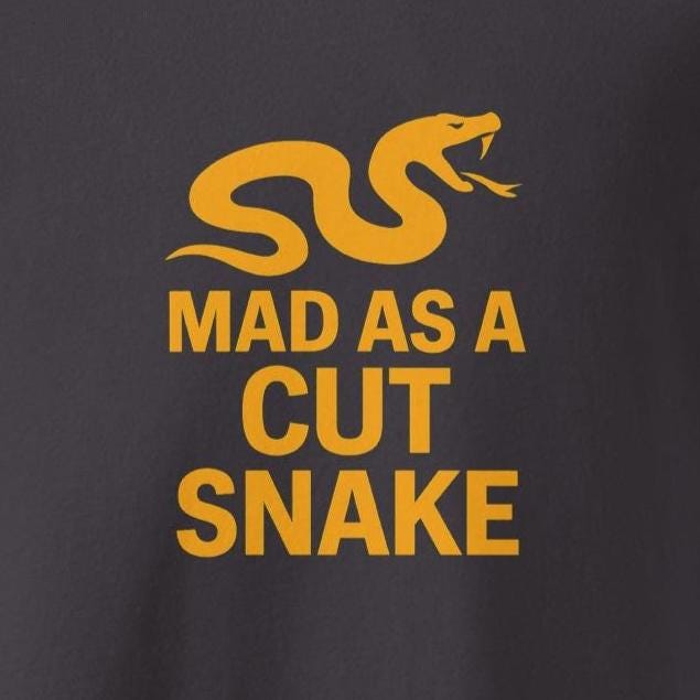 Mad as a Cut Snake - Crazy, Aussie Slang, Streetwear, Funny