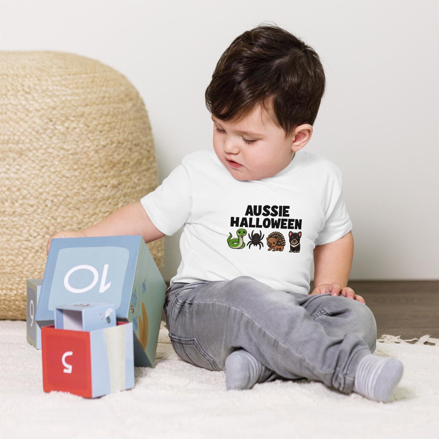 Toddler Aussie Halloween - Little Kids Short Sleeve Tee, Scary Halloween in the Cutest Way Possible