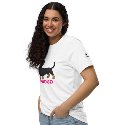 Proud Dachshund Unisex Tee: Pink Text, Sausage Dog Lover Gift