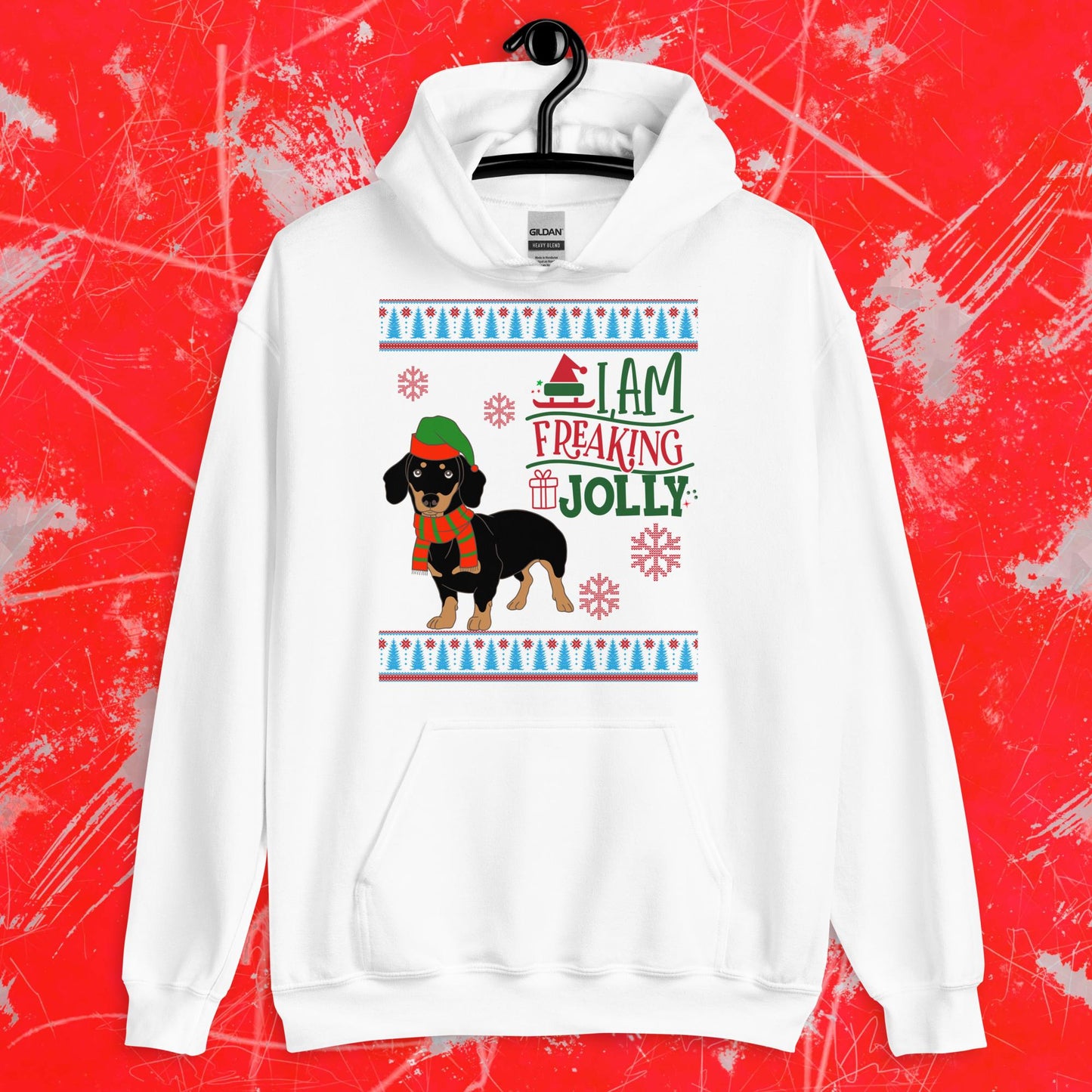 Dachshund Ugly Christmas Hoodie - I'm Freaking Jolly